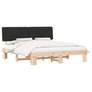 Estructura de Cama con Cabecera Tapizada Negro 180 x 200 cm H