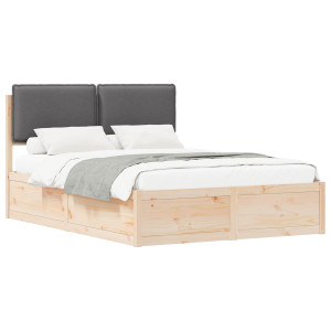 Estructura de Cama con Cabecera Tapizada Gris oscuro H