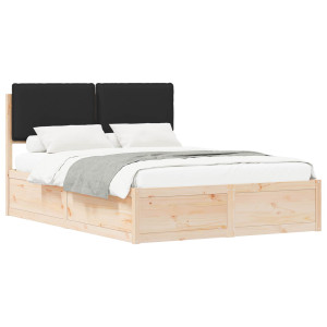 Estructura de Cama con Cabecera Tapizada Negro 150 x 200 cm H