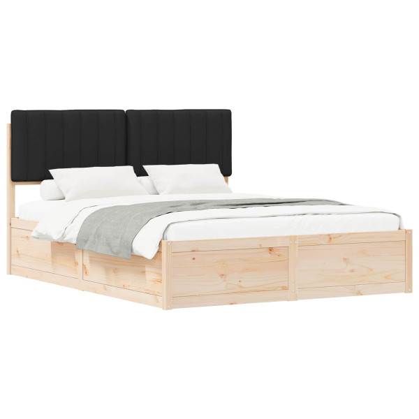 Estructura de Cama con Cabecera Tapizada Negro 150 x 200 cm M 2
