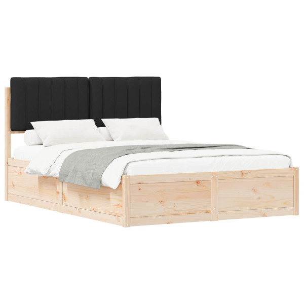Estructura de Cama con Cabecera Tapizada Negro 140 x 190 cm M 2