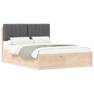 Estructura de Cama con Cabecera Tapizada Gris oscuro H
