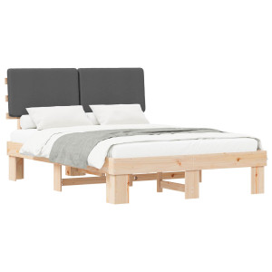 Estructura de Cama con Cabecera Tapizada Gris oscuro H