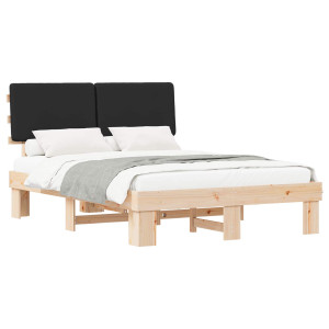 Estructura de Cama con Cabecera Tapizada Negro 140 x 190 cm H