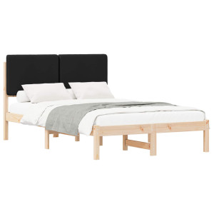 Estructura de Cama con Cabecera Tapizada Negro 135 x 190 cm H