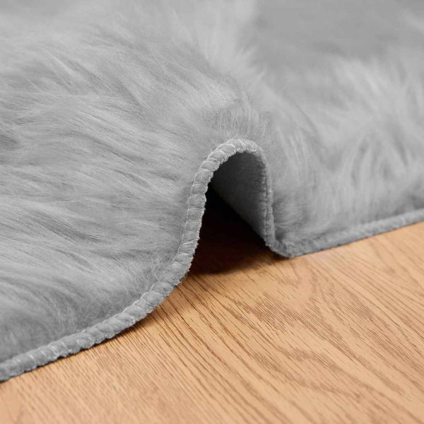 Alfombra de Piel de Oveja Falsa Gris 240 x 240 cm Poliéster M 3