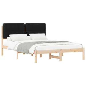 Estructura de Cama con Cabecera Tapizada Negro 135 x 190 cm H