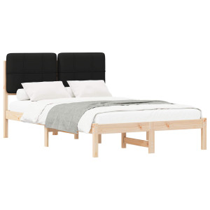 Estructura de Cama con Cabecera Tapizada Negro 120 x 190 cm H