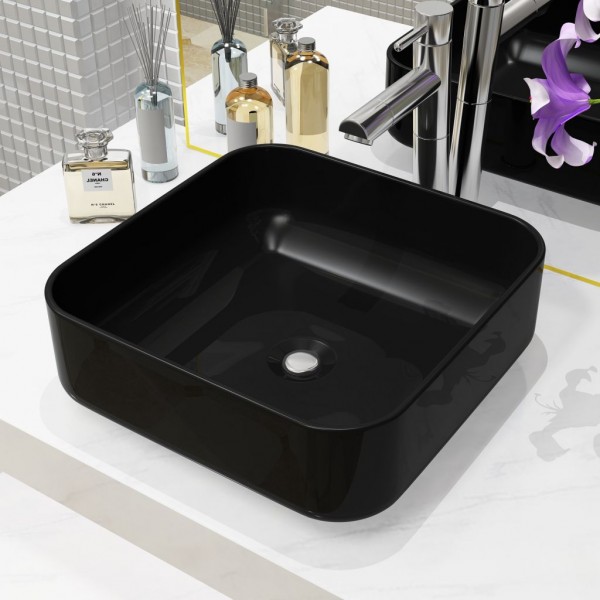 Lavabo cuadrado de cerámica negro 38x38x13.5 cm D