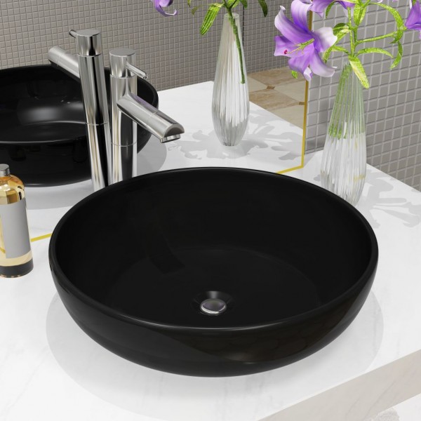 Lavabo redondo de cerámica negro 42x12 cm D