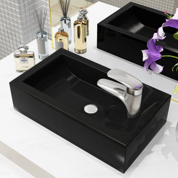 Lavabo con agujero grifo rectangular cerámica 46x25.5x12 negro D