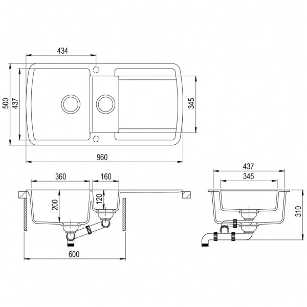 Lava-louça com cuba dupla granito preto M 5
