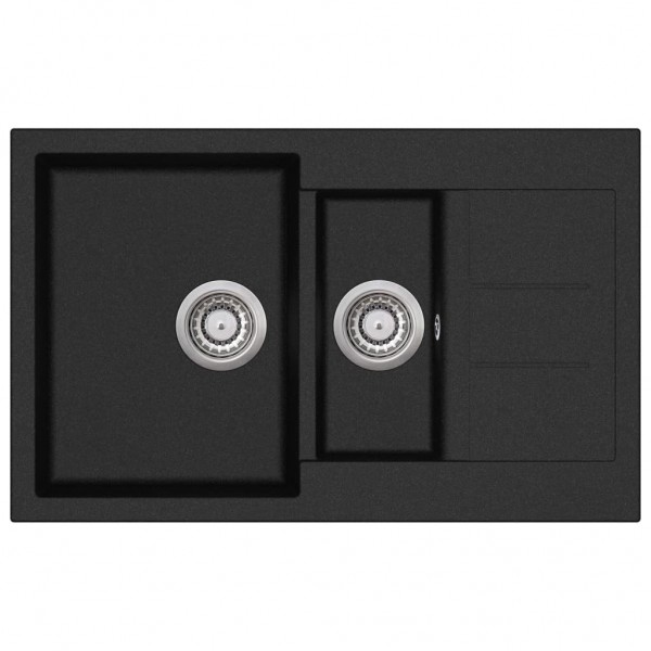 Fregadero de cocina con 2 senos granito negro D