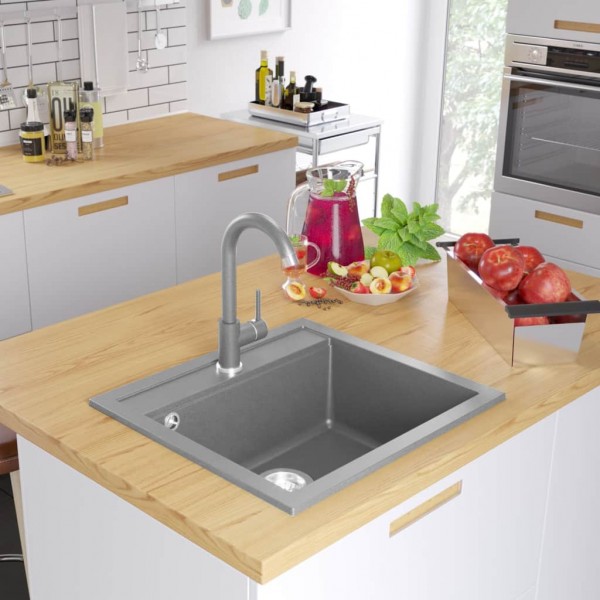 Fregadero de cocina de granito con un seno gris D