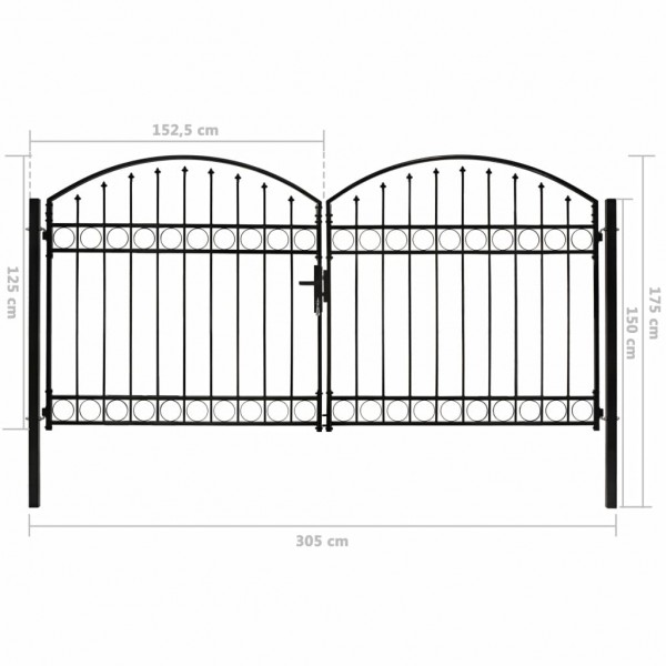 Cancela de valla doble puerta con arco 300x125 cm acero negro M 5
