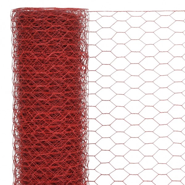 Cerca arame galinheiro 25x1.2m aço c/ revestimento PVC vermelho M 3