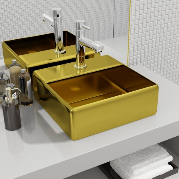 Lavabo con orificio para grifo 38x30x11.5 cm cerámica dorado D