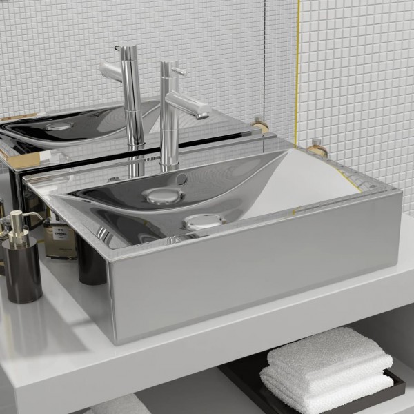 Lavabo con rebosadero cerámica plateado 60x46x16 cm D