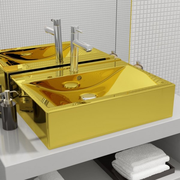 Lavabo con rebosadero 60x46x16 cm cerámica dorado D