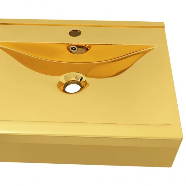 Lavabo con rebosadero 60x46x16 cm cerámica dorado M 3