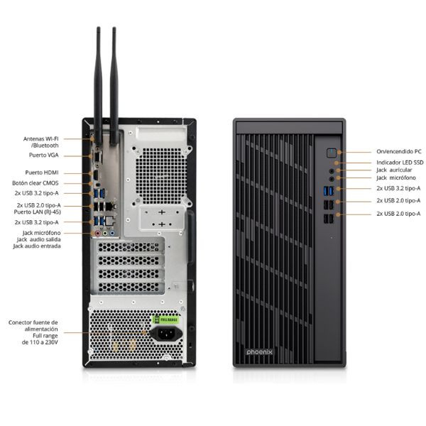 Computador PHOENIX Intel Core i3 8GB RAM 512GB CORE-I38512 preto M 4