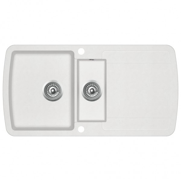 Fregadero de cocina con dos senos de granito blanco D