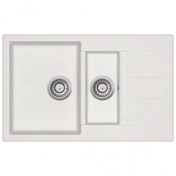 Fregadero de cocina de granito con dos senos blanco D