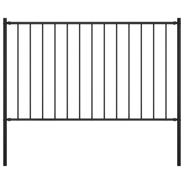 Panel de valla y postes acero recubrimiento polvo negro 1.7x1 m D
