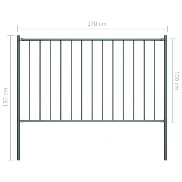 Panel de valla y postes acero recubrimiento polvo gris 1.7x1 m M 4
