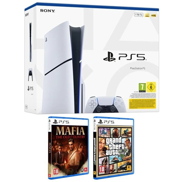 Videoconsola Sony PS5 Slim 1TB GTA V + Mafia: the old country blanco D