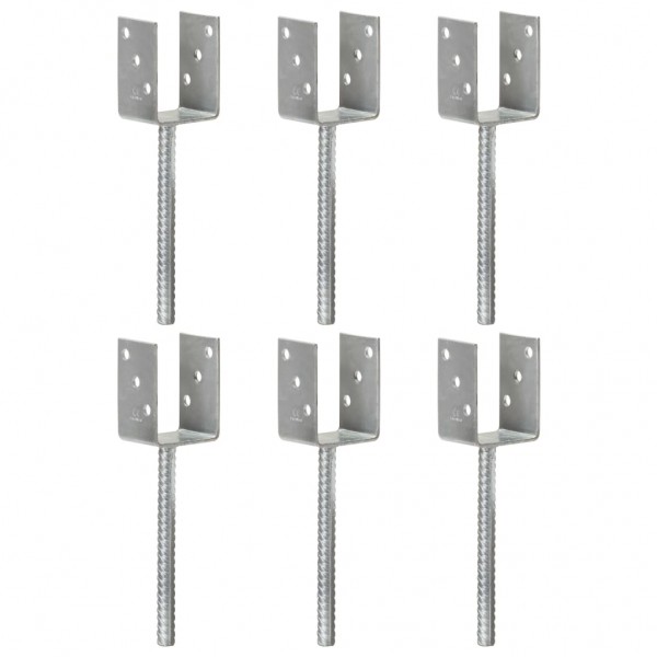 Anclajes de valla 6 uds acero galvanizado plateado 7x6x30 cm D