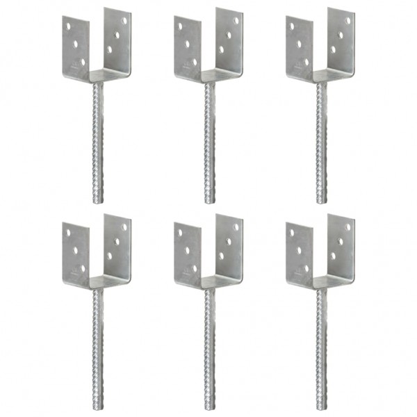 Anclajes de valla 6 uds acero galvanizado plateado 8x6x30 cm D