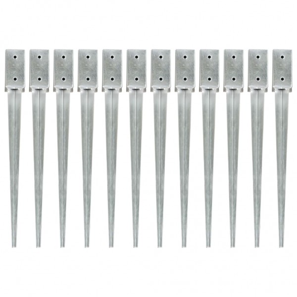 Picas de tierra 12 uds acero galvanizado plateado 7x7x75 cm D