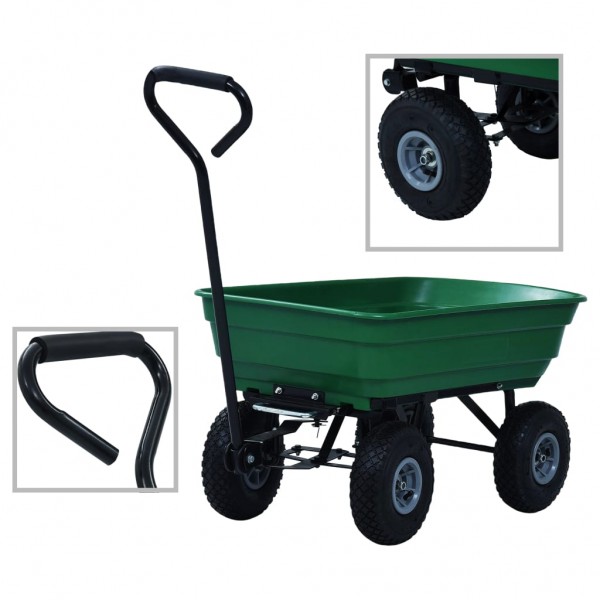 Carrito de mano basculante para jardín 300 kg 75 L verde D