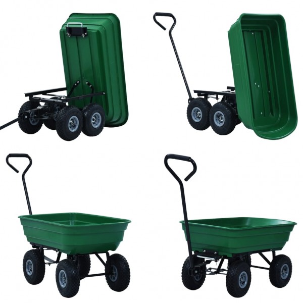 Carrito de mano basculante para jardín 300 kg 75 L verde M 3