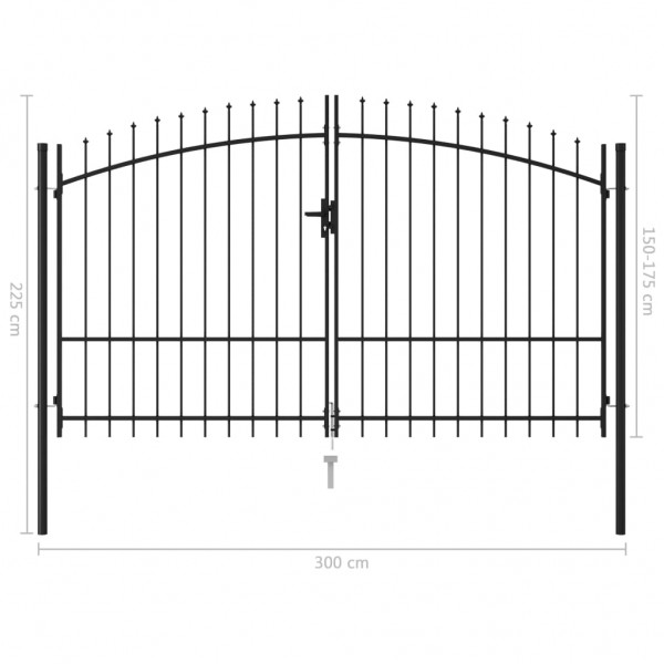 Cancela de valla doble puerta con puntas acero negro 3x1.75 m M 5
