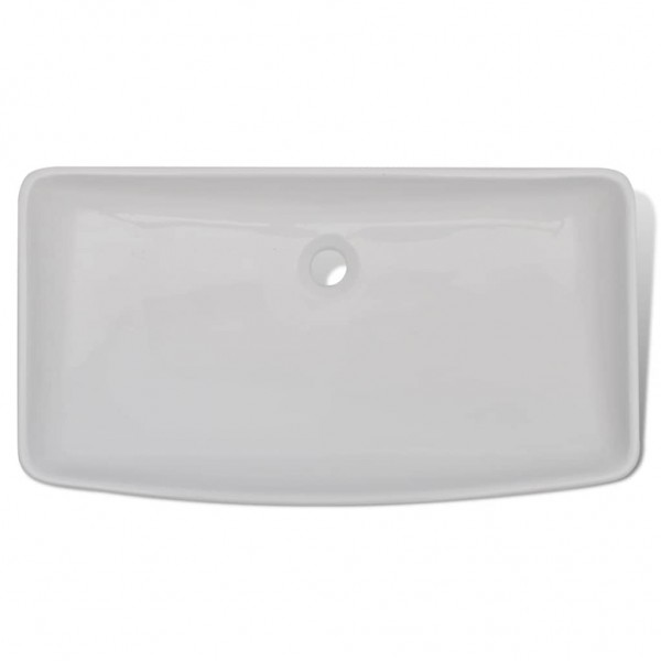 Lavabo de baño rectangular con grifo mezclador cerámica blanco M 5