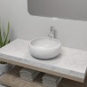Lavabo de baño redondo con grifo mezclador cerámica blanco 3