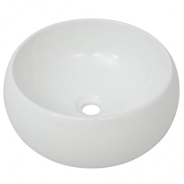 Lavabo de baño redondo con grifo mezclador cerámica blanco M 5