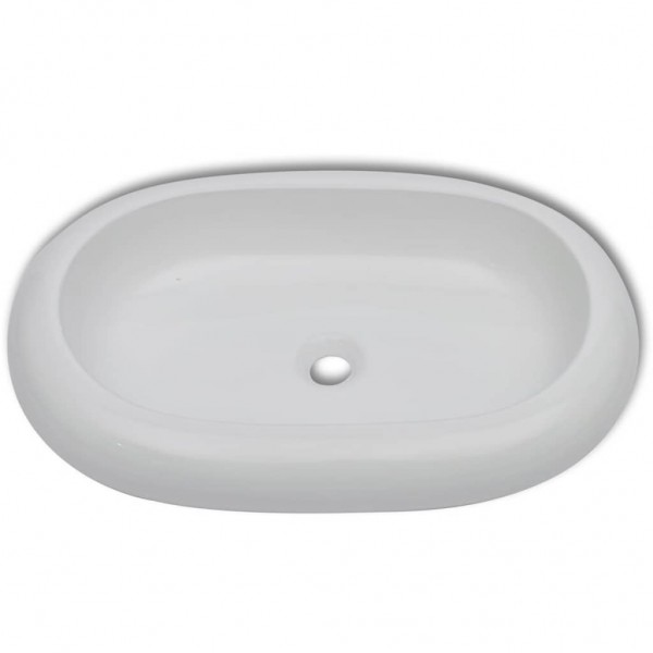 Lavabo de baño ovalado con grifo mezclador cerámica blanco M 3
