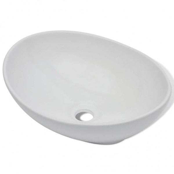 Lavabo de baño con grifo mezclador cerámica ovalado blanco M 5