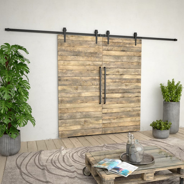 Guías con carril para puerta corredera 2 uds 183 cm acero negro M 3