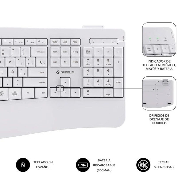Conjunto de teclado e rato sem fios Subblim Office Prowave branco M 2
