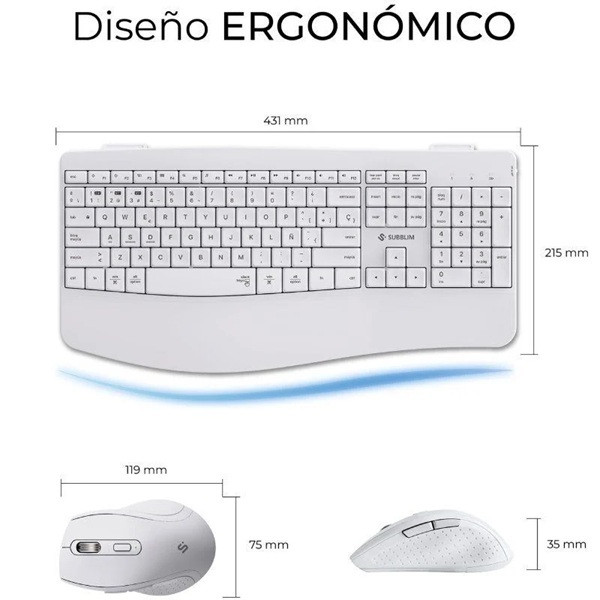 Pack teclado y ratón inalámbrico Subblim Office Prowave blanco M 3