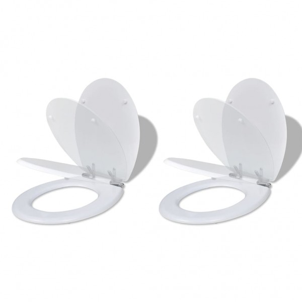 Asientos de inodoro con tapas de cierre suave 2 uds MDF blanco D