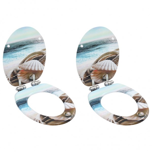 Asiento inodoro WC 2 uds tapa de cierre suave MDF diseño concha D