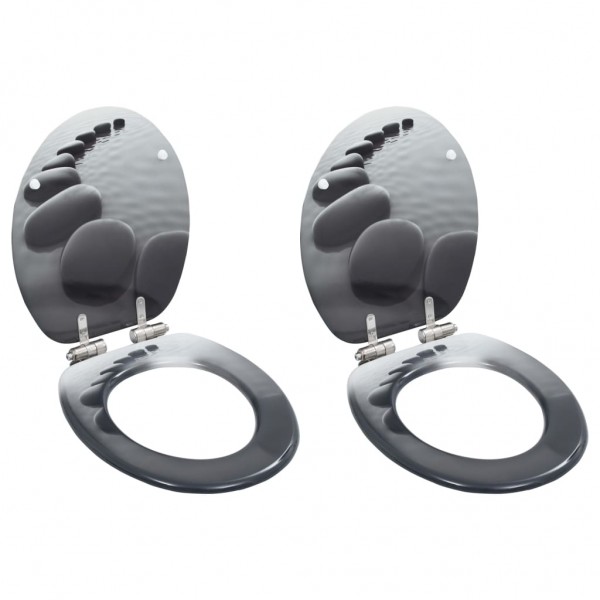 Asiento inodoro WC 2 uds tapa de cierre suave MDF diseño rocas D