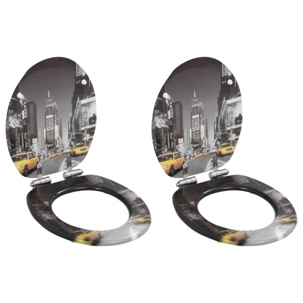 Asiento inodoro WC 2 uds tapa cierre suave MDF diseño New York D