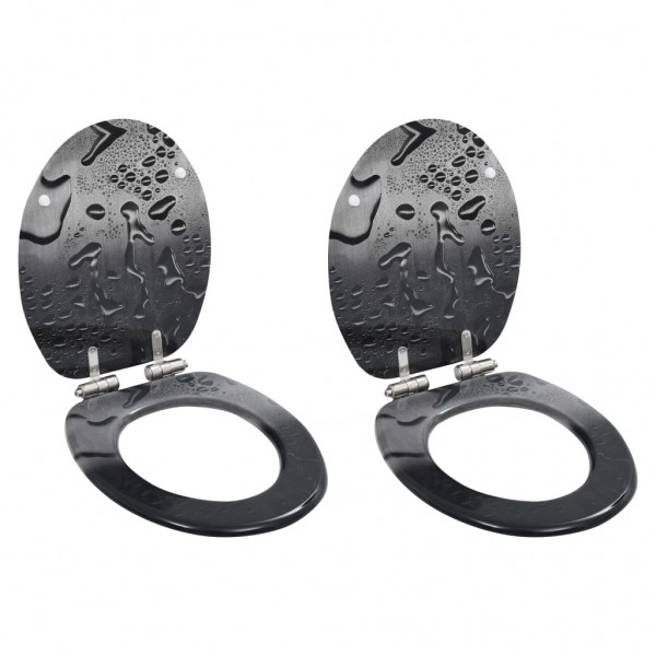 Asiento inodoro WC 2 uds tapa cierre suave MDF diseño gota agua D