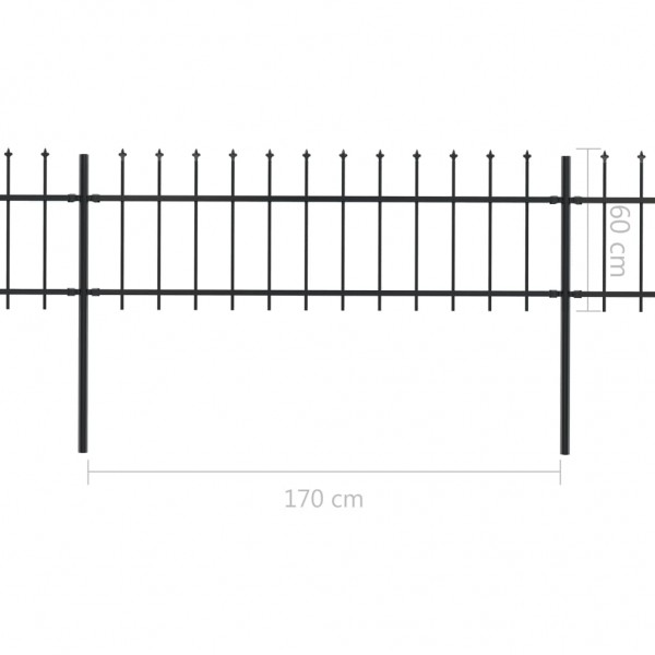 Cerca de jardim com topo em lanças 8.5x0.6 m aço preto M 5